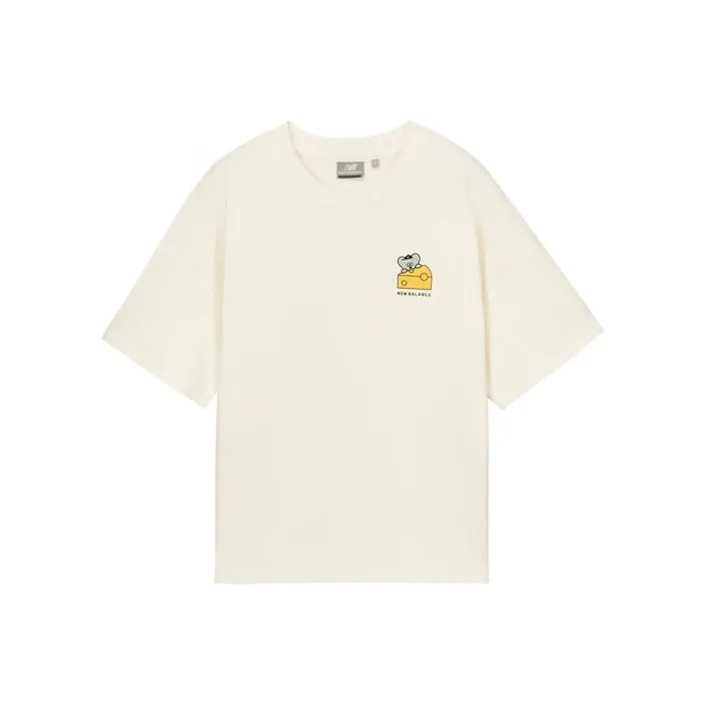 New Balance совместная брендированная футболка с рукавом с оборванным плечом женская бежевая