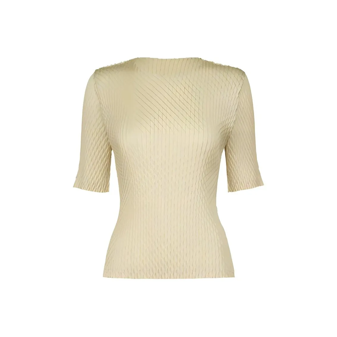 ISSEY MIYAKE Solid Color Crew Neck Slim Fit Pullover Short Sleeved T Shirt Women's Yellow
