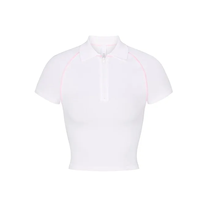 SKIMS NEW VINTAGE SPORT CROPPED COLLARED T SHIRT Polo Shirt Women's Snow/Snow