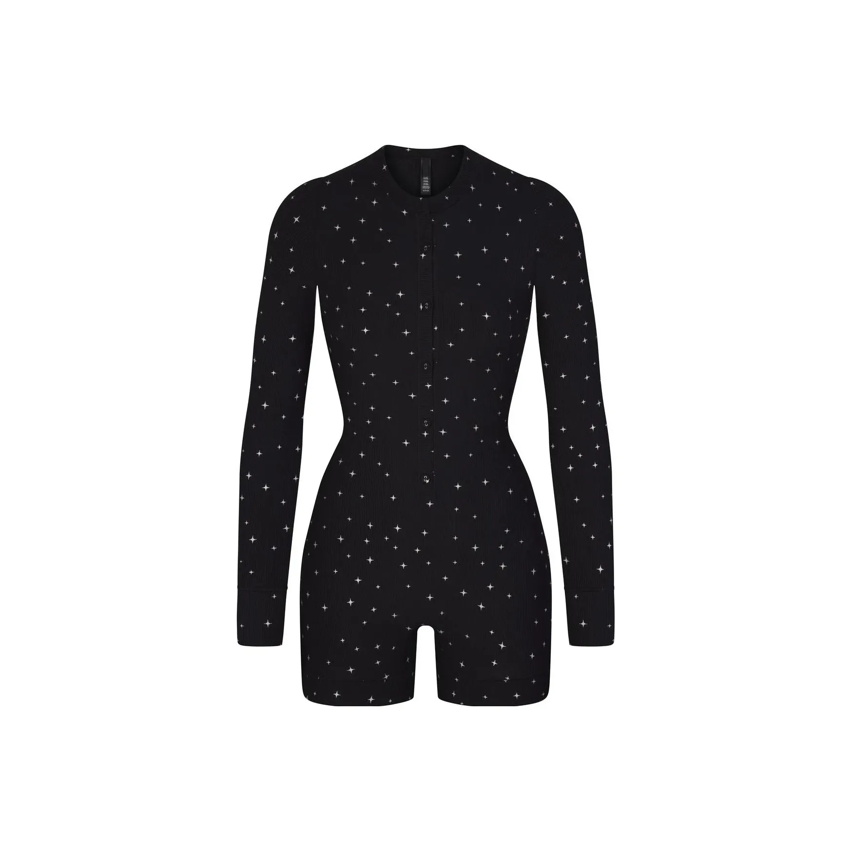 SKIMS Мягкий Lounge Пуговица Вверх Henley Комбинезон Женские ONYX SPARKLE PRINT Ониксовый мерцающий принт