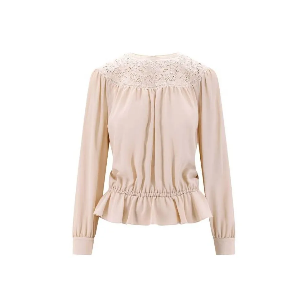CELINE Guipure Crewneck Long Sleeved Blouse