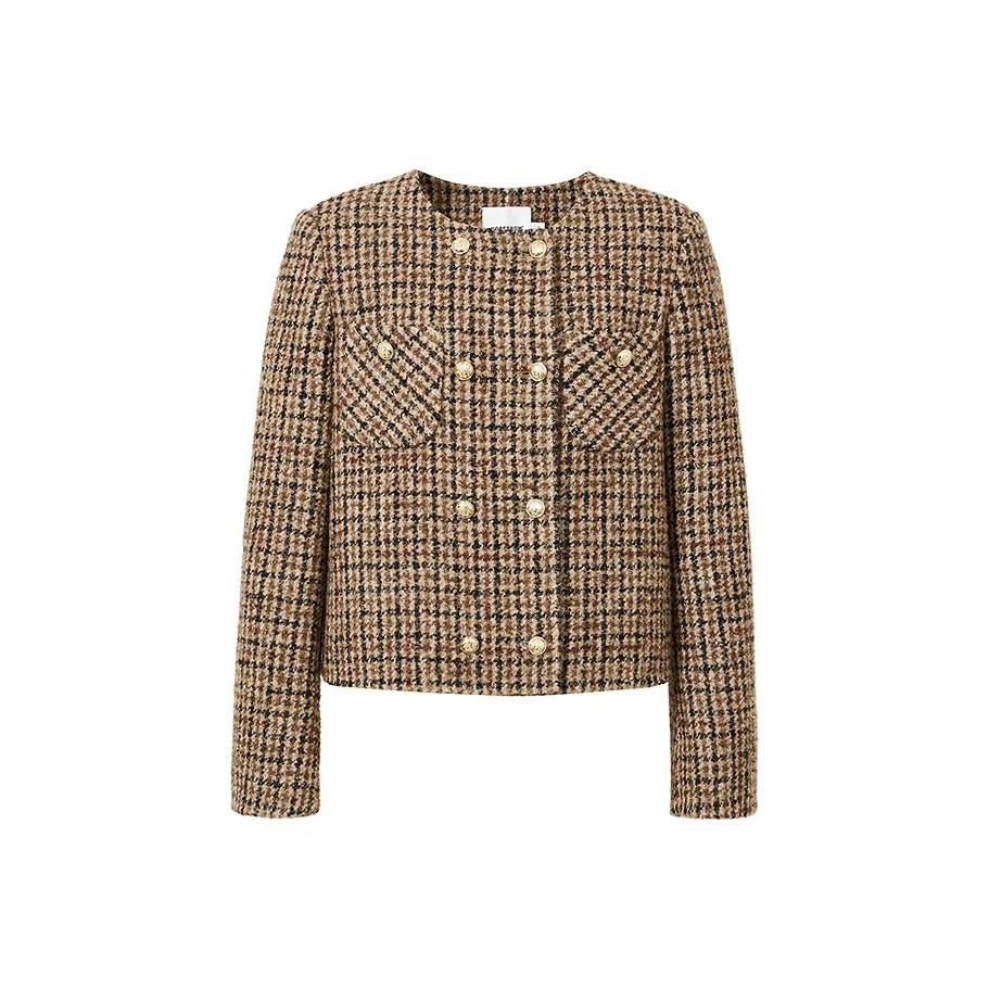 Hopeshow Куртка Женская Винтажный Кофейный Плед