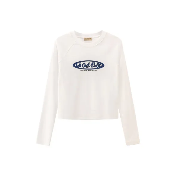 NO ONE ELSE 2024 Осенний T-рубашка Женская American Crew Воротник Рукав реглан Пуловер Топ