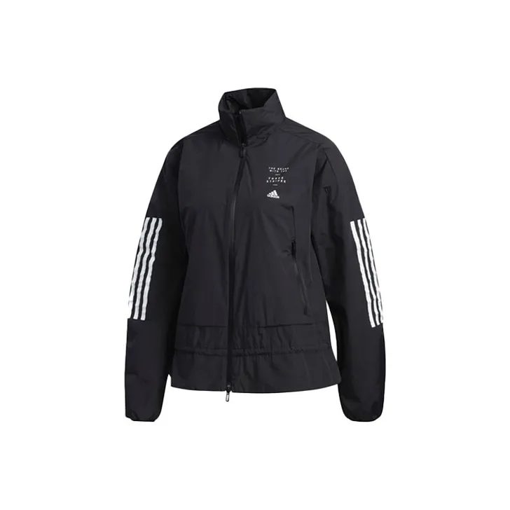 Adidas Спортивный ретро стиль Воротник-стойка Куртки Женские Черный