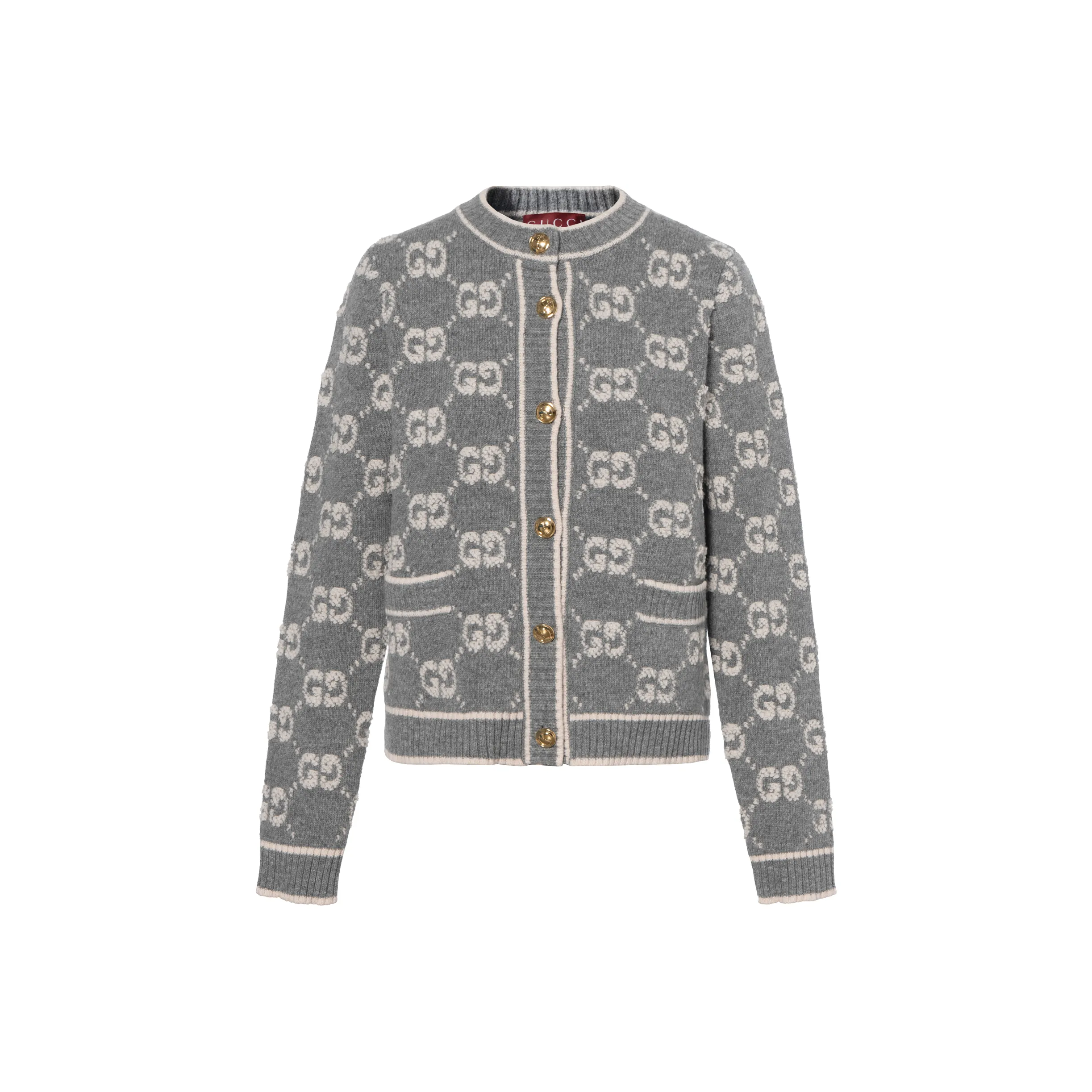 GUCCI Gg Wool Bouclé Jacquard Cardigan 'Grey/Ivory'