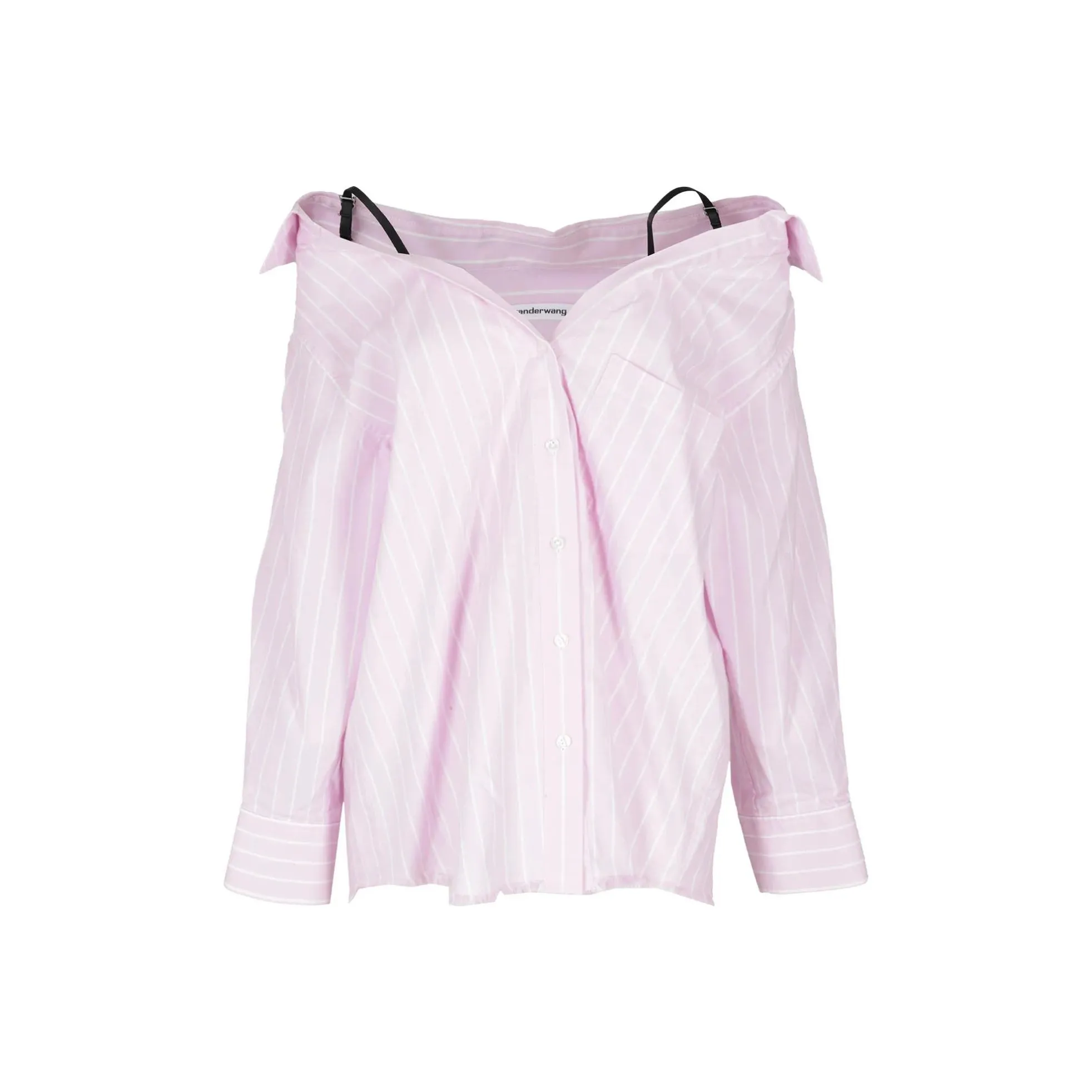 Alexander Wang Off Shoulder Boyfriend Charm Bra Strap Shirt Light Pink/White