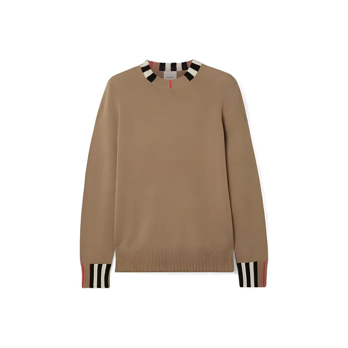 Burberry Icon Stripe Trim Cashmere Knit Sweatshirt Archive Beige
