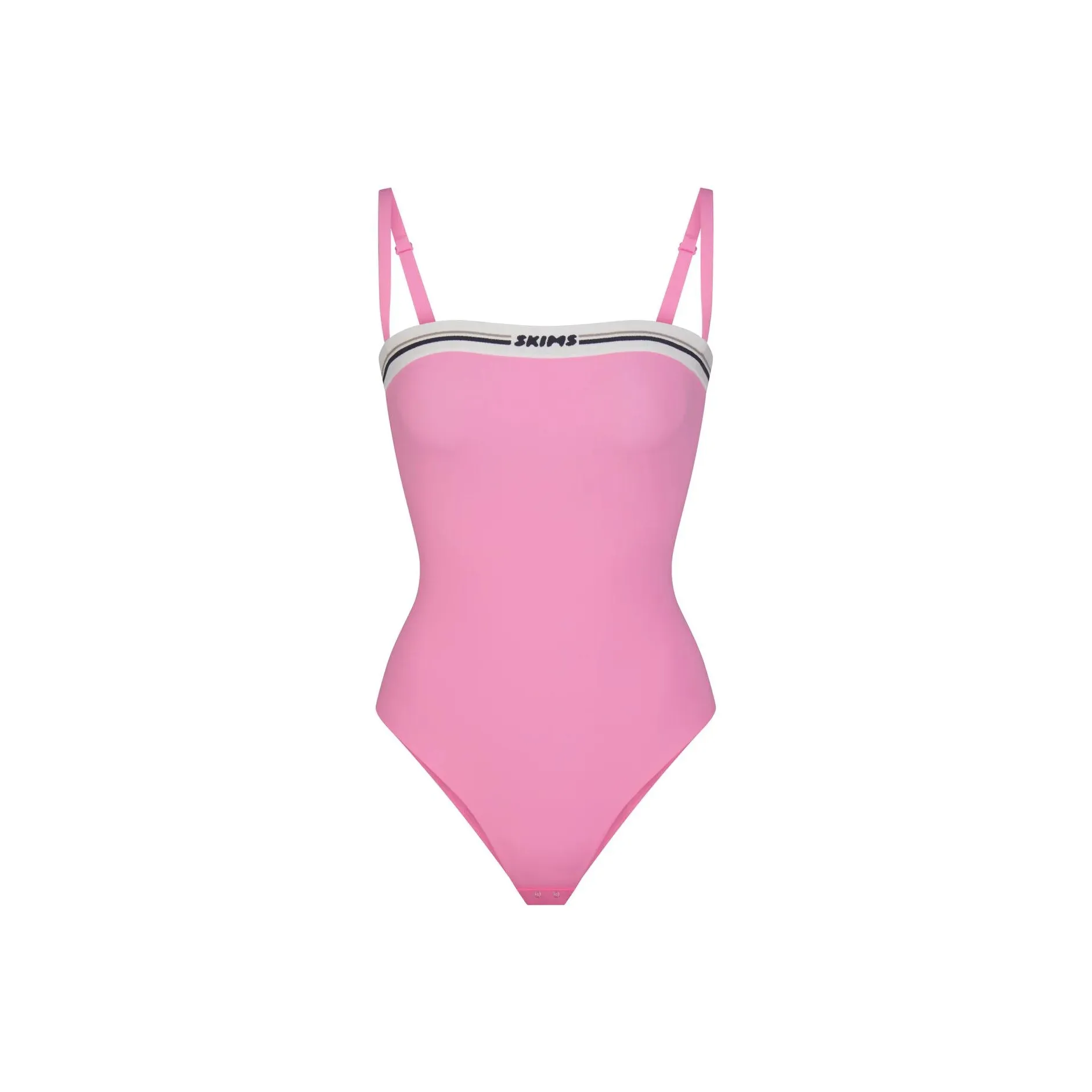 SKIMS FITS EVERYBODY LOGO STRAIGHT NECK BODYSUIT Jumpsuit Women's SUGAR PINK/Candy Pink
