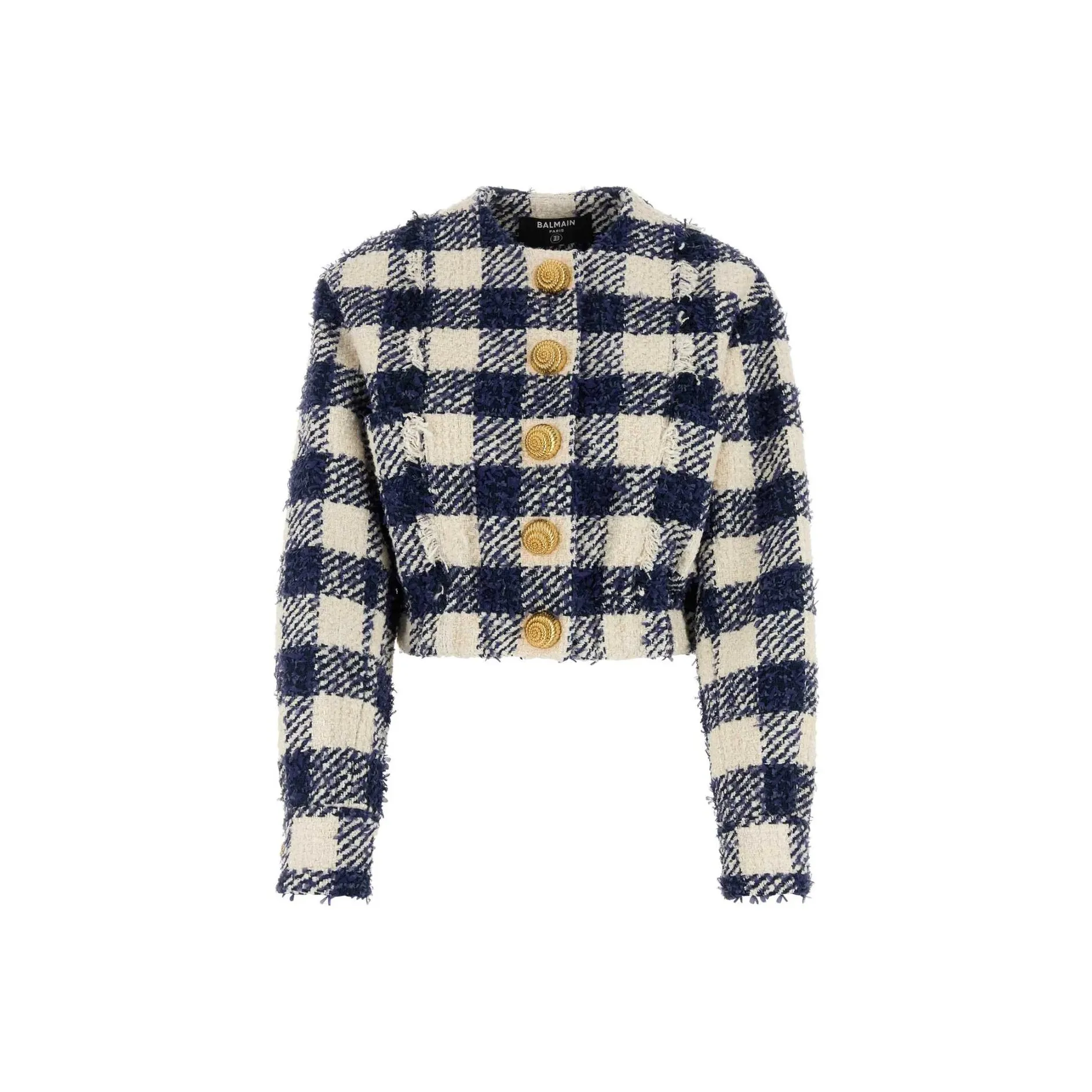 BALMAIN Gingham Check Tweed Jacket