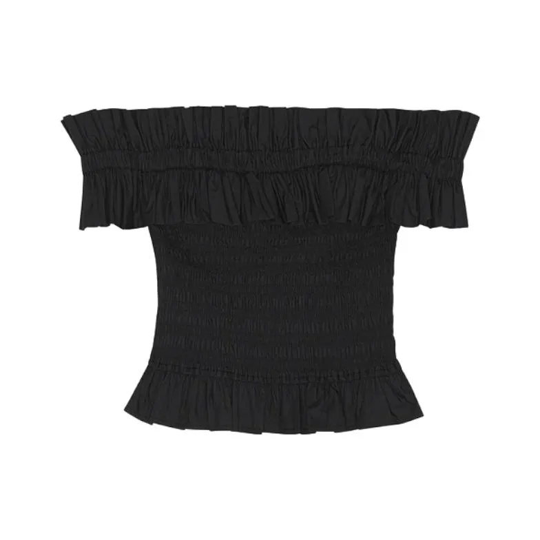 GANNI Poplin Off Shoulder Smock Top