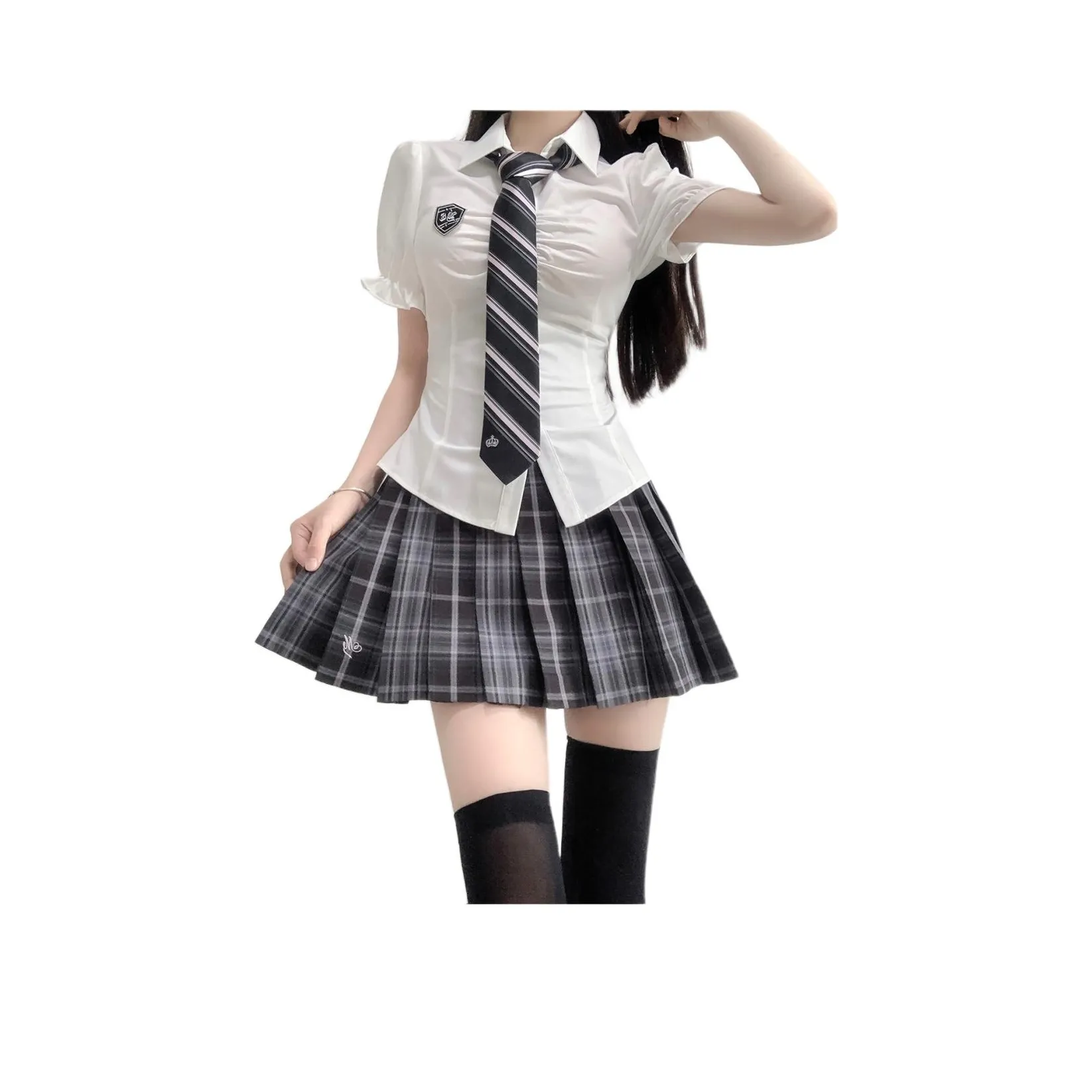 YuChaJia Рукав буф С утяжкой на талии Короткий рукав Рубашка Топ Женские Рубашки