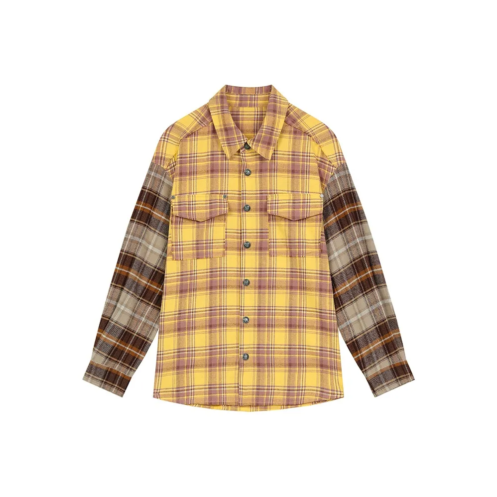 ELF SACK Preppy Style Color Block Vintage Plaid Shirt Women's