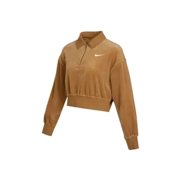 Nike Sportswear Women'ss Corduroy Half-Zip Logo Sweatshirt Brown