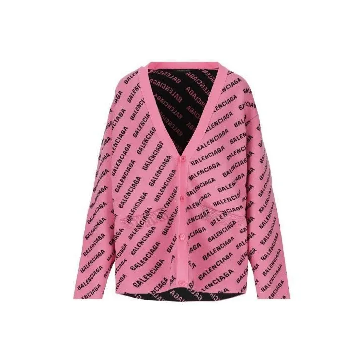 Balenciaga Logo Intarsia Knit Cardigan