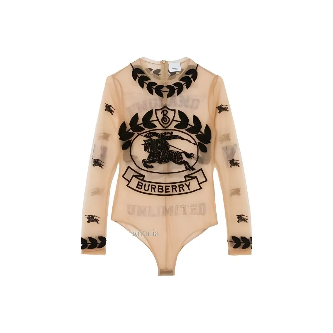 Burberry Embroidered Graphic Logo Mesh Bodysuit 'Camel'