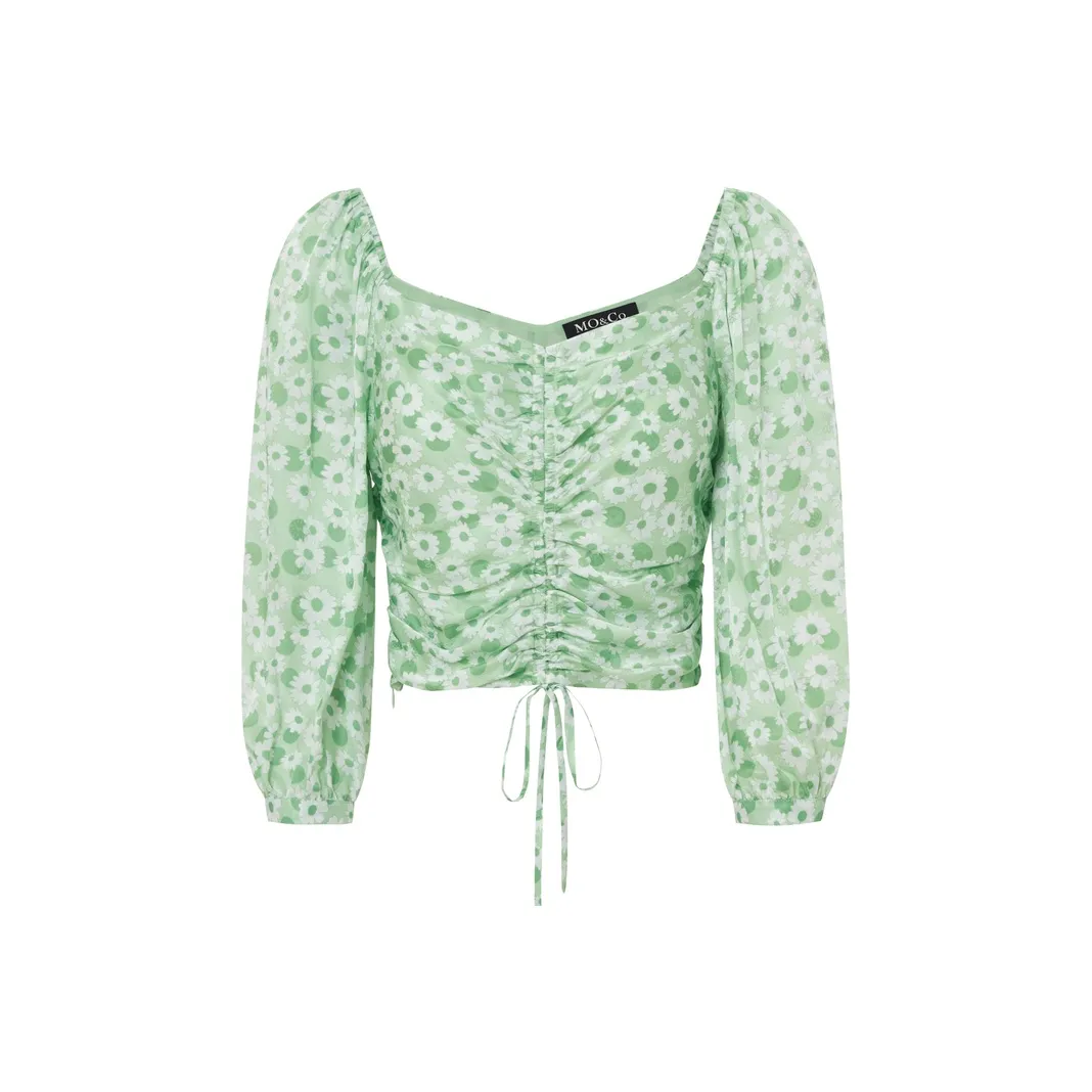 MO CO Белый с Зеленым Принт Женские Рубашки