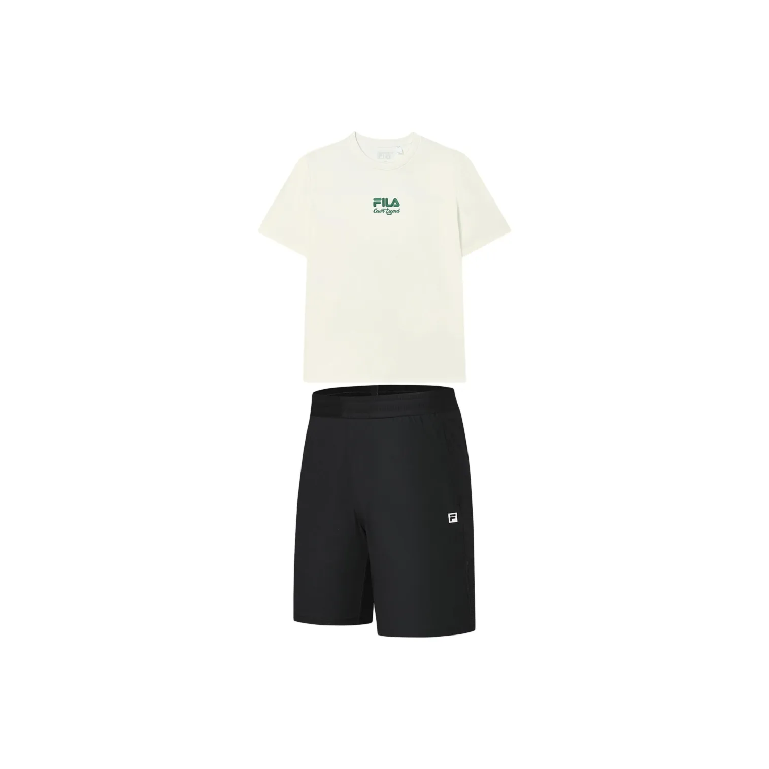FILA Casual Sportswear Men's Clothing Sets Sweet Milk White Short Sleeved Shirt+Pitch Black Shorts