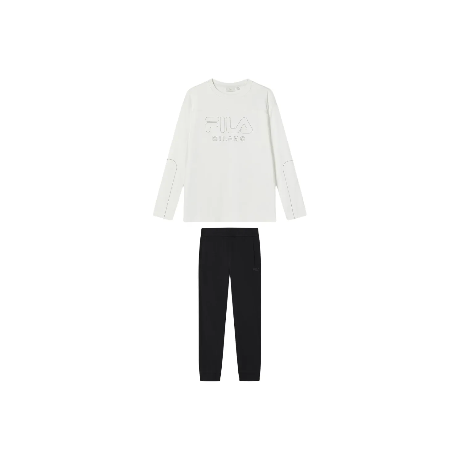 FILA Casual Sportswear Men's Clothing Sets Cloud White T Shirt+Jet Black Pants