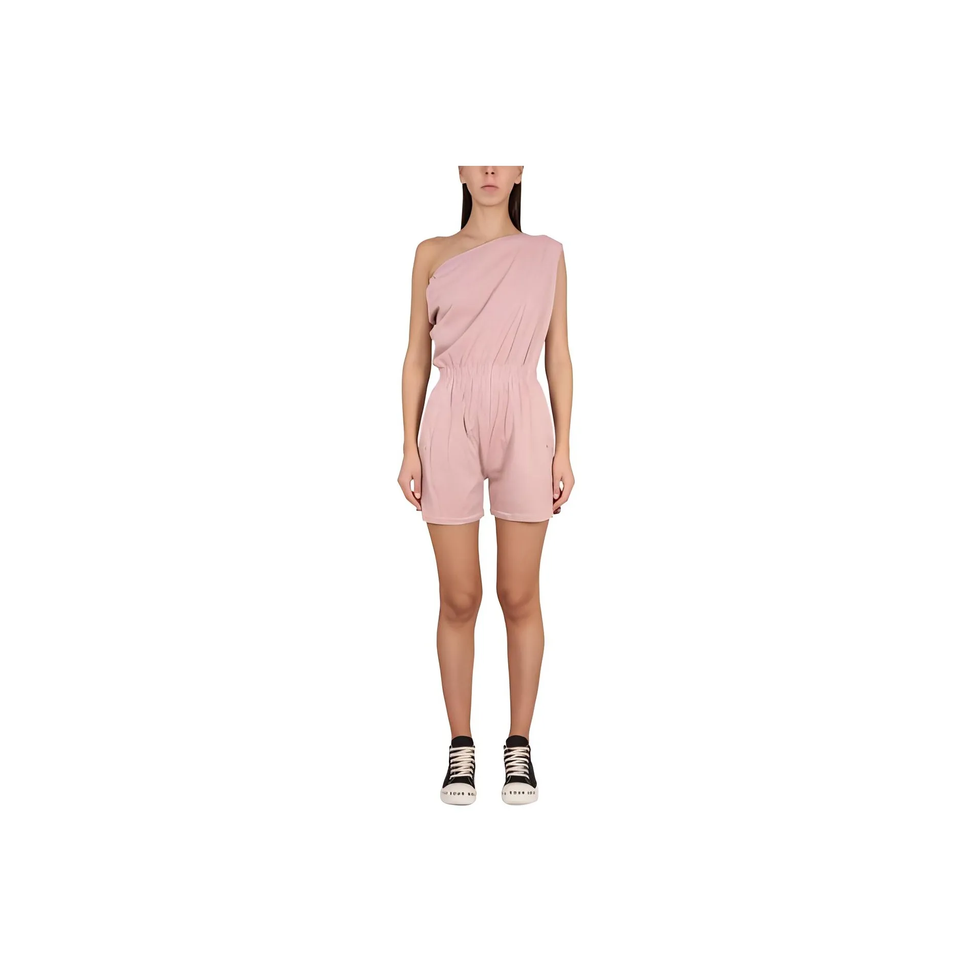 Rick Owens DRKSHDW Anthena One-Shoulder Draped Playsuit