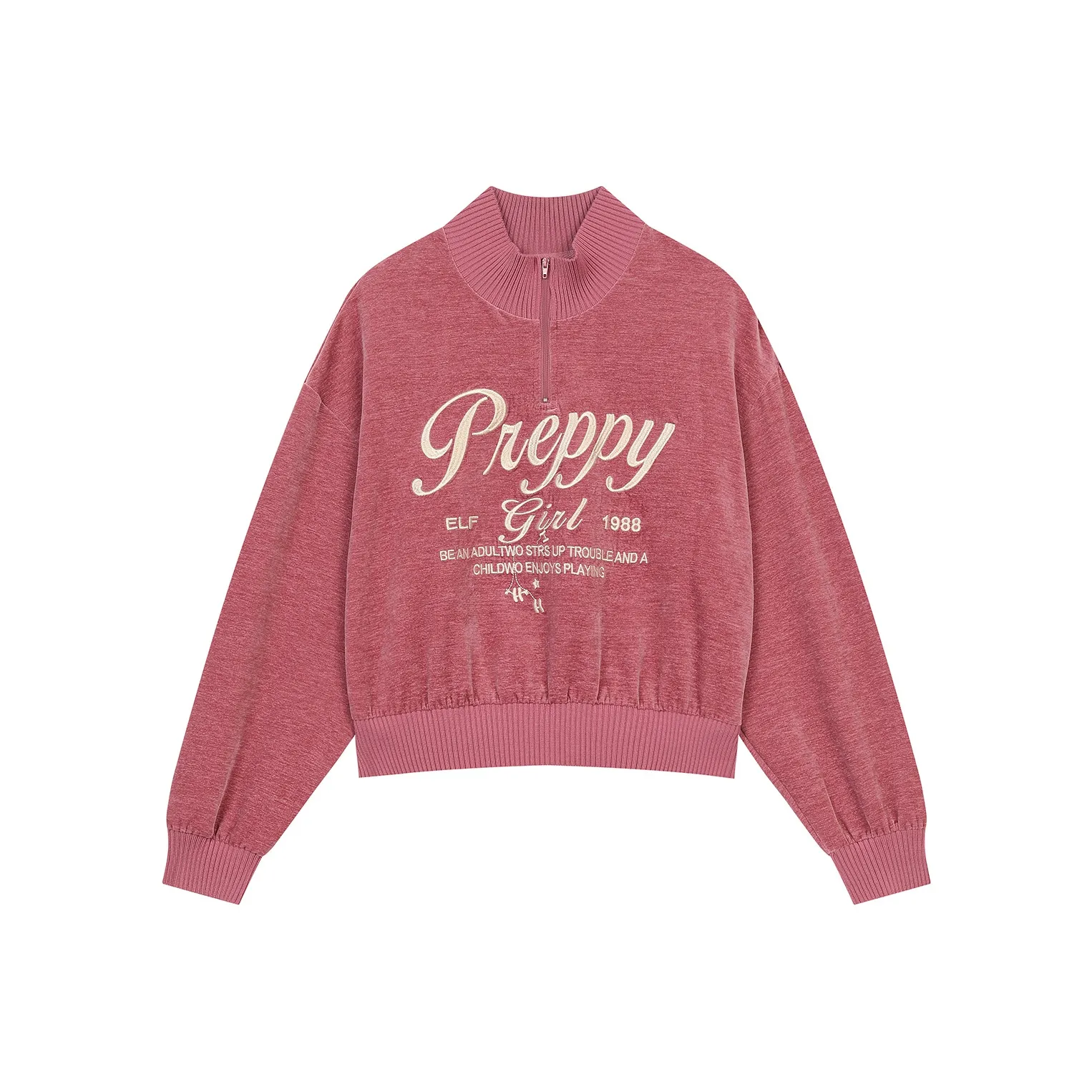 ELF SACK American Vintage Pink Half Zip Cropped Sweatshirt Women's