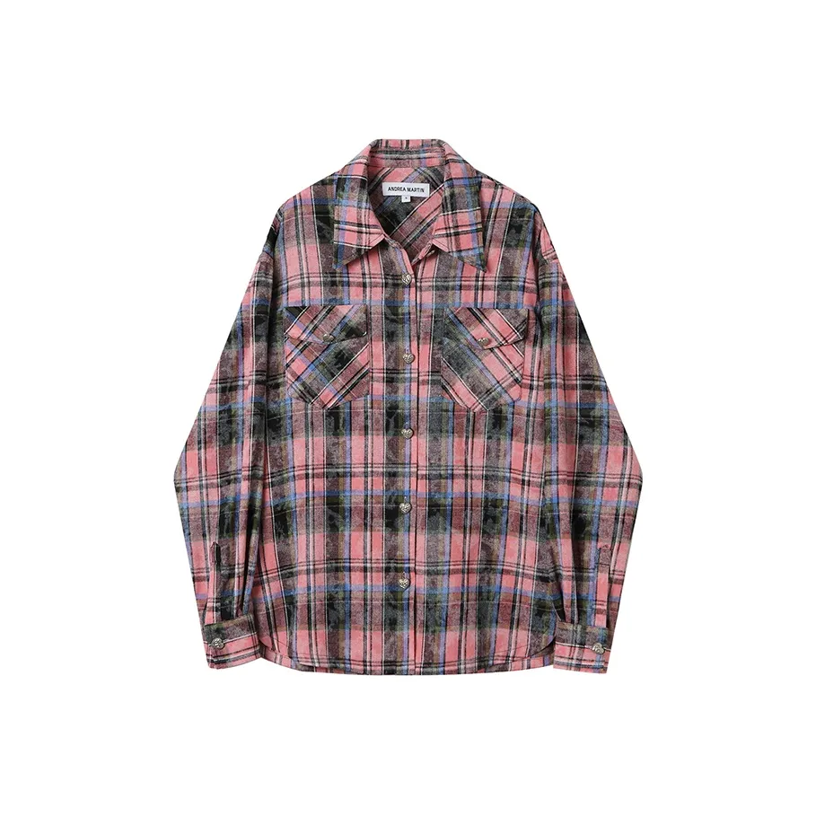 ANDREA MARTIN Рубашка Женская Розовая Черная Клетка