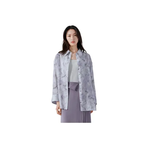 TKY SHOP Фиолетовые Женские Рубашки с Цветочным Узором