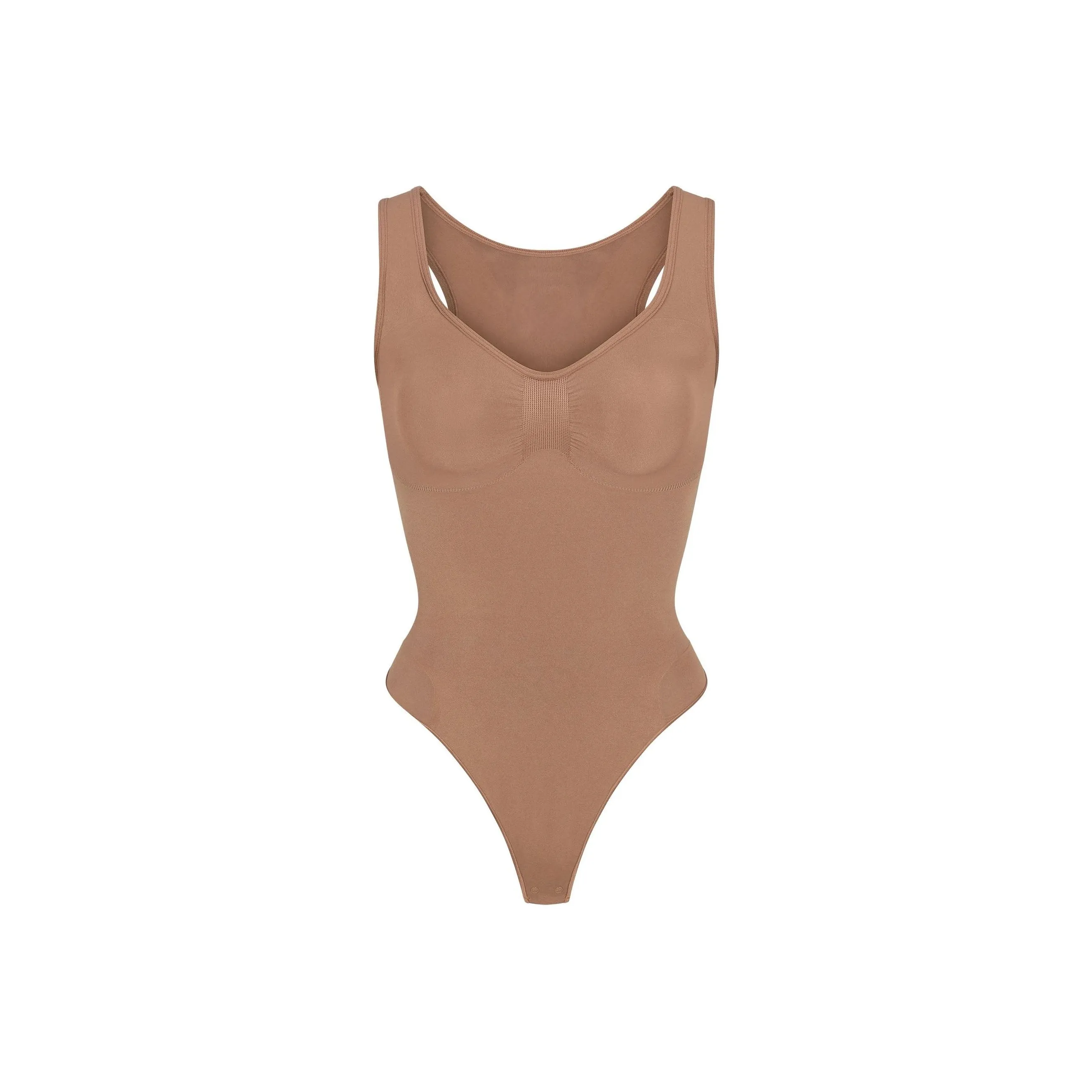 SKIMS Бесшовный Sculpt Scoop Шея Стринг Комбинезон Женские Кофе Sienna