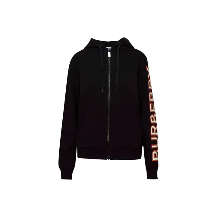 Burberry Women'ss Logo Print Zip Up hoodie Short Black/Multi