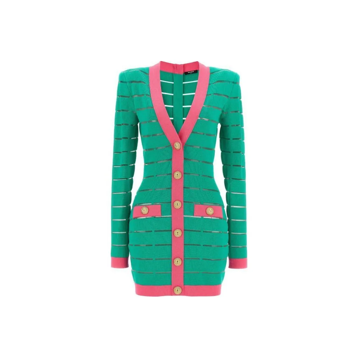 Balmain Button Embellished Two Tone Knit Dress