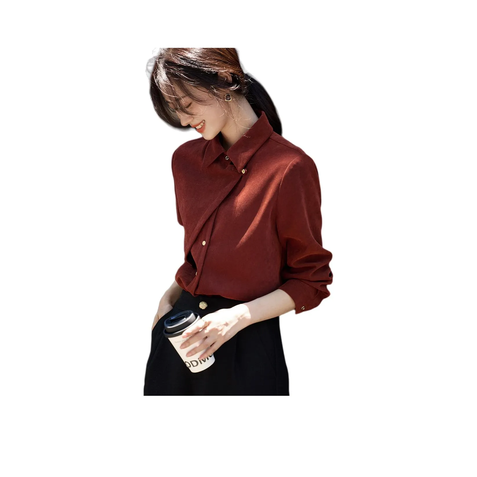 Mo Han Yi Mei Рубашка Женская Бордовая