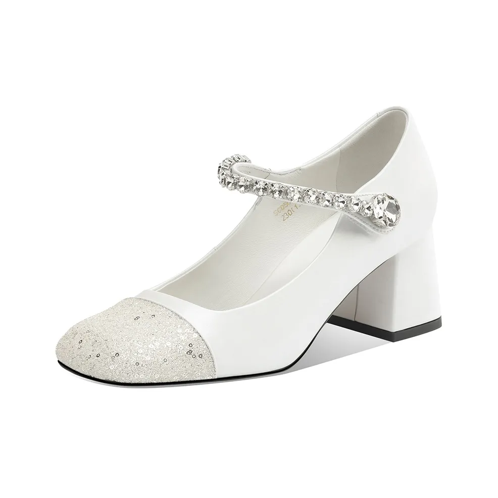 Rosa Bianca Квадратный каблук Туфли Мэри Джейн 6 см Женские Белые