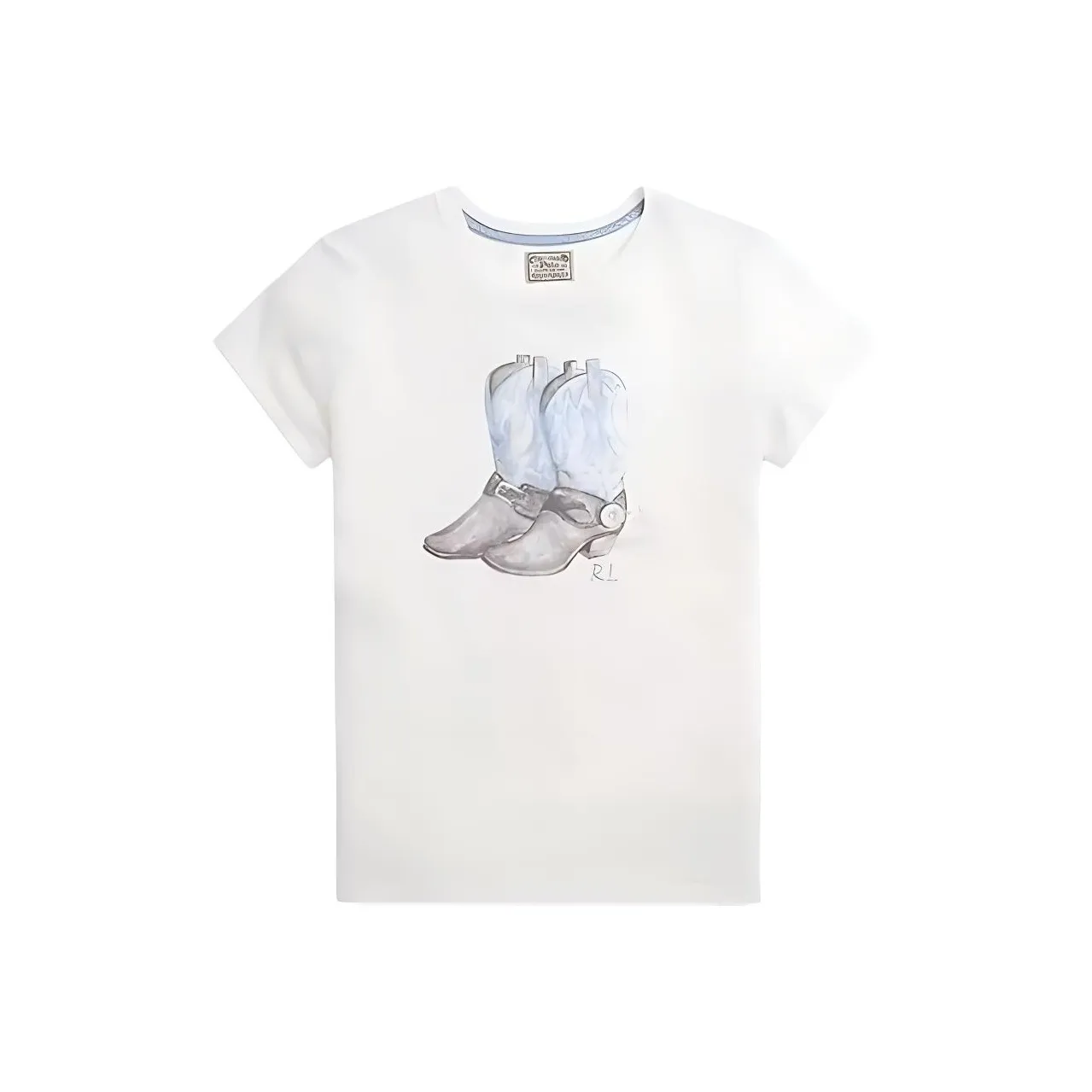 Polo Ralph Lauren Boots Print Crew Neck Short Sleeved T Shirt T Shirt Women's White