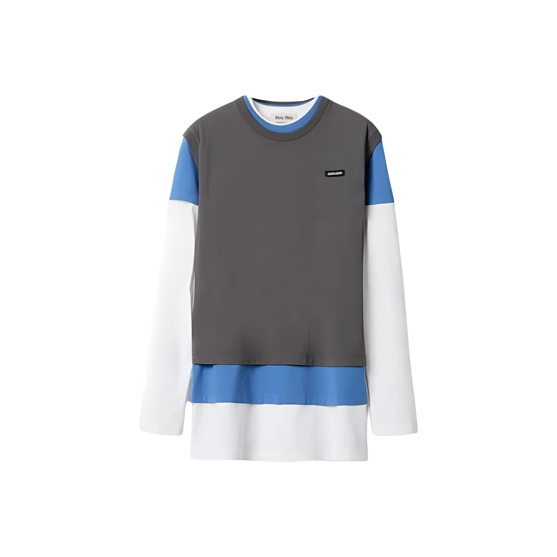 MIU MIU Holiday Collection, Letter Logo Label Multicolor Crew Neck Long Sleeved T Shirt Women's Brown