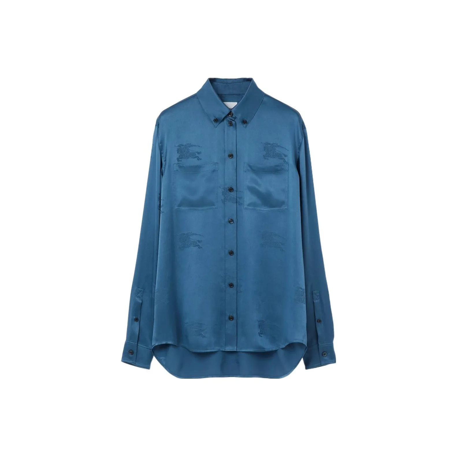 Burberry Logo Pattern Long Sleeve Shirt 'Muted Navy'