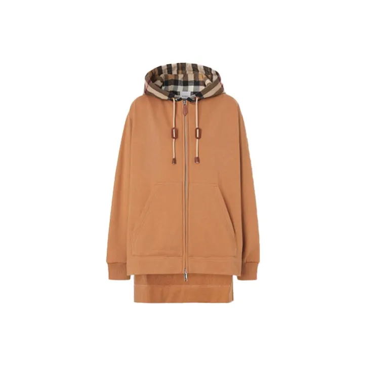 Burberry FW21 Cotton Loose Fit Check Hooded Jacket Brown