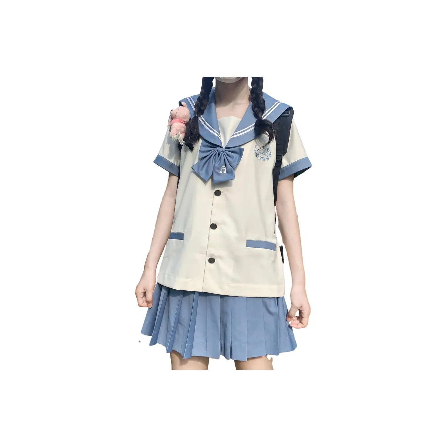 SHENBEI JK Пузырьки Кролик Короткий Sleeved Матроска+Короткая юбка+Галстуки-бабочки Женские Рубашки