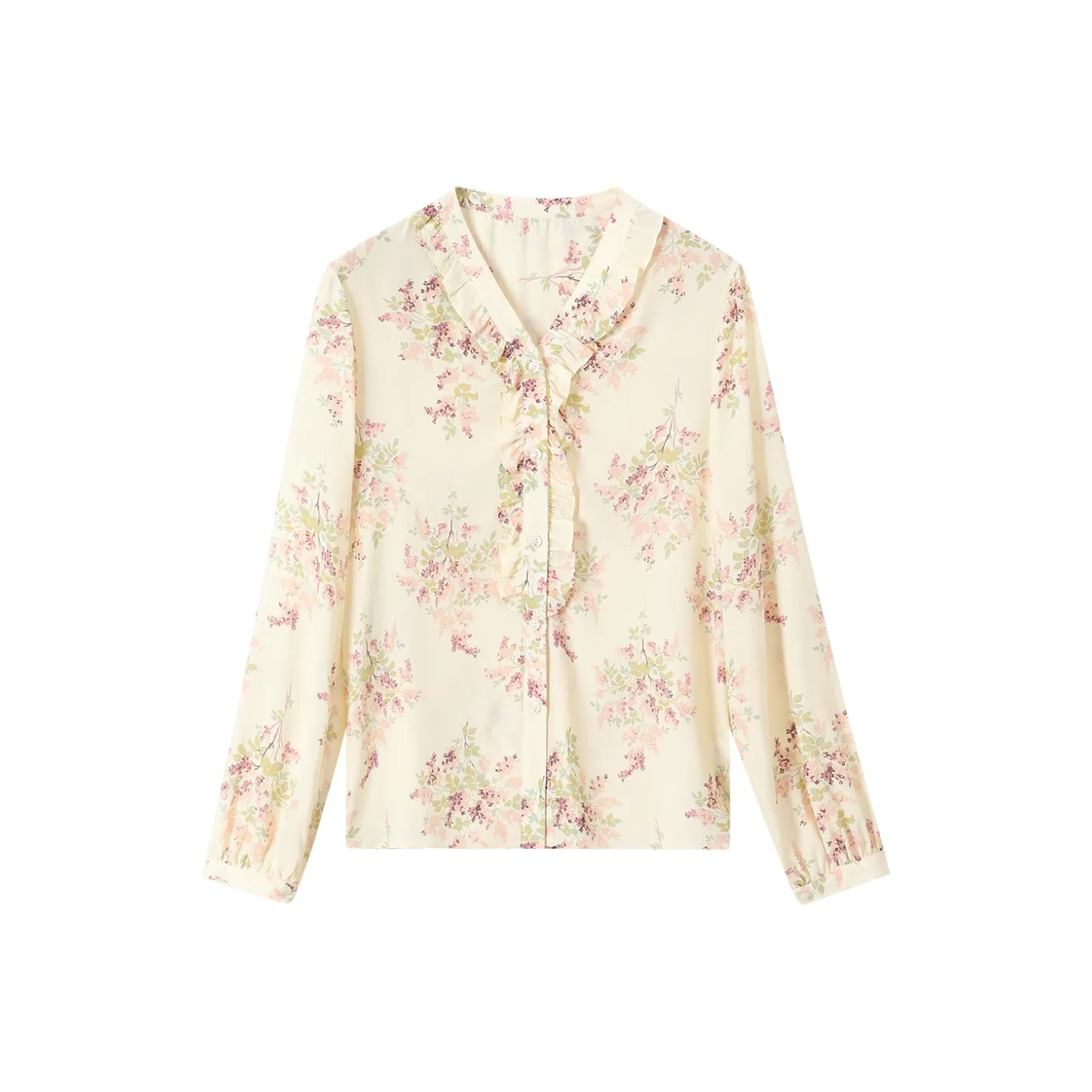 H YXIANG Рубашка Женская Бежевая с Цветочным Букетом