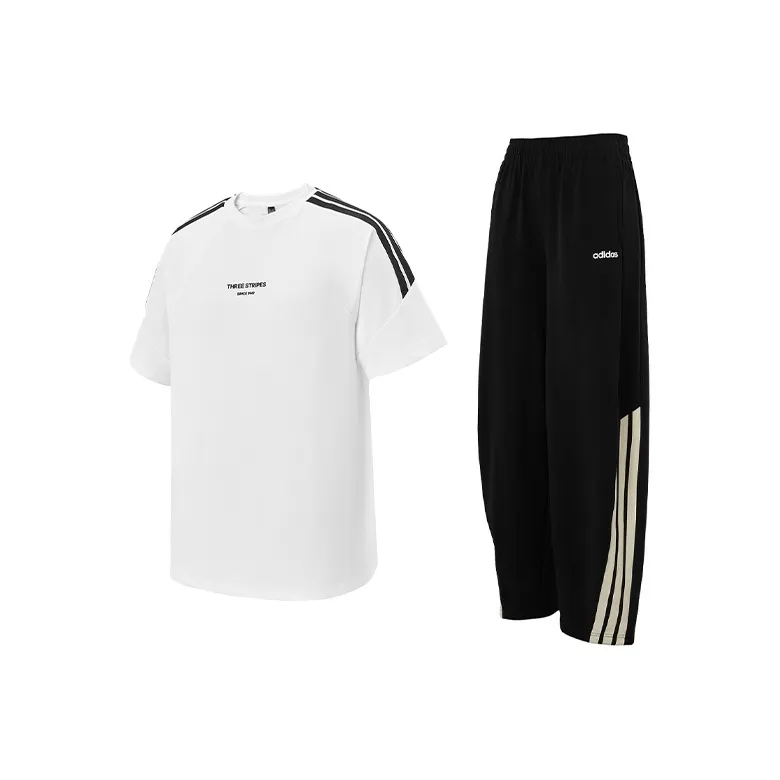 Adidas Повседневная спортивная одежда Унисекс Комплект Белый топ + Черный низ