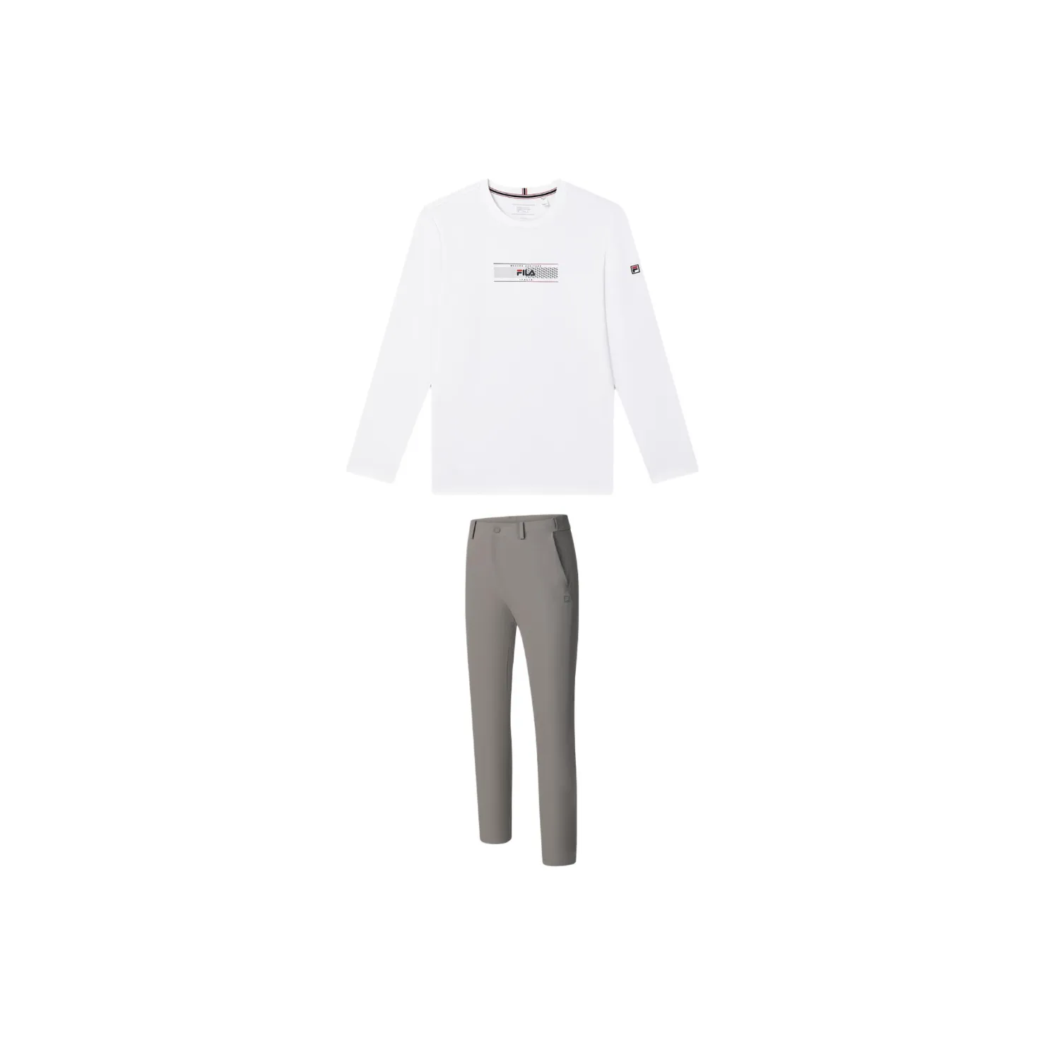 FILA Casual Sportswear Men Clothing Sets Standard White Top+Serpentine Green Bottom