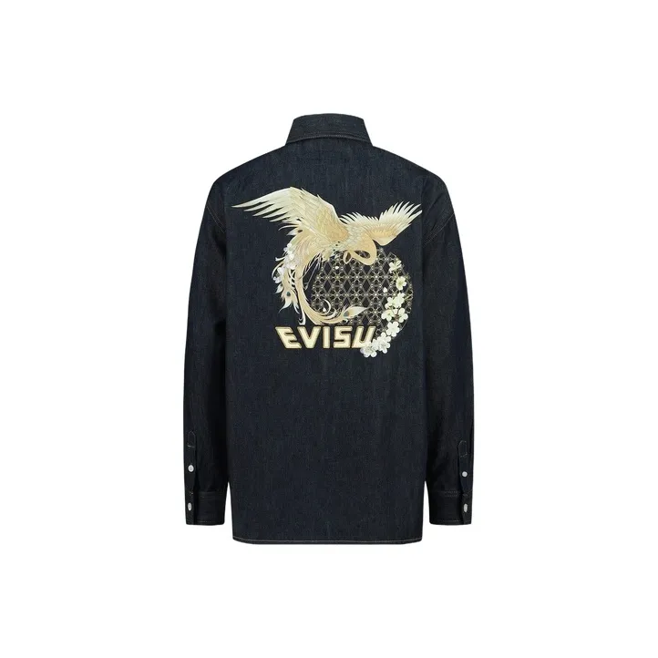 EVISU SS23 Рубашка Весенний Осенний Женский Джинсовый Синий