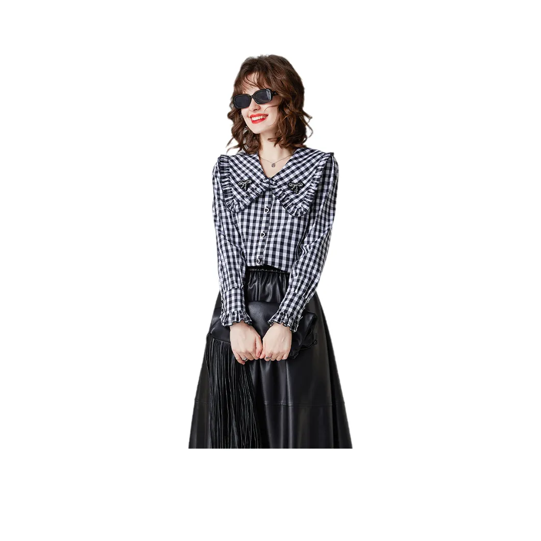LOUISY AO Рубашка Женская Черно-Белая Клетка