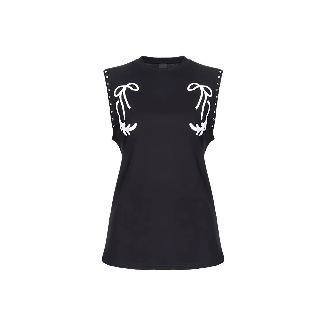 PINKO Embroidered Crew Neck Cinched Waist Sleeveless T Shirt Women's Black