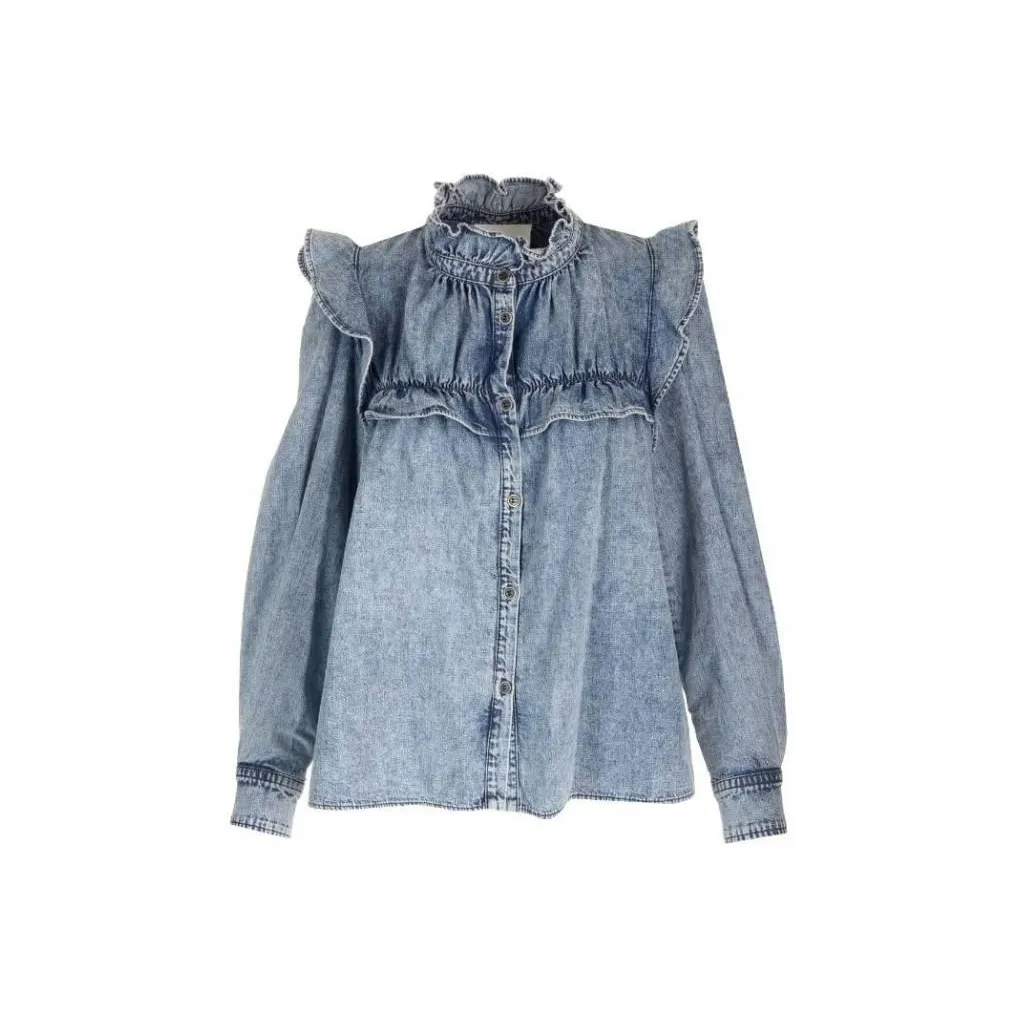 ISABEL MARANT ETOILE Button Up Ruffled Denim Shirt