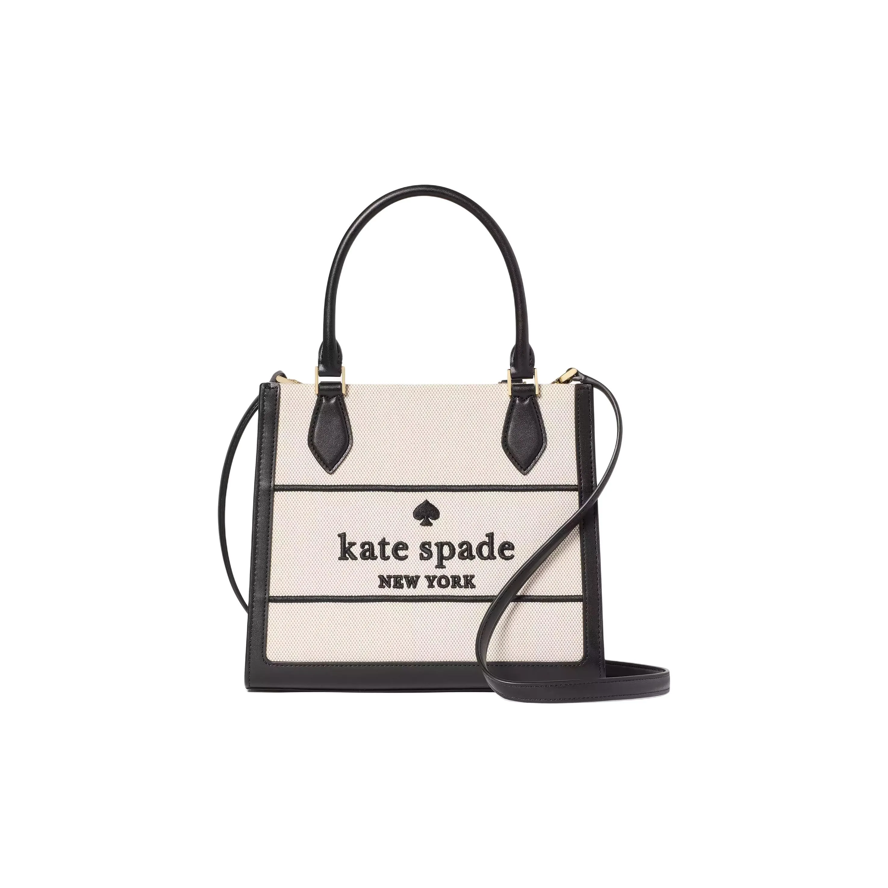 Kate Spade Canvas With Smooth Leather Tote Bag, Shopping Bag, One Shoulder Handbag Small Women's Black & Multicolor