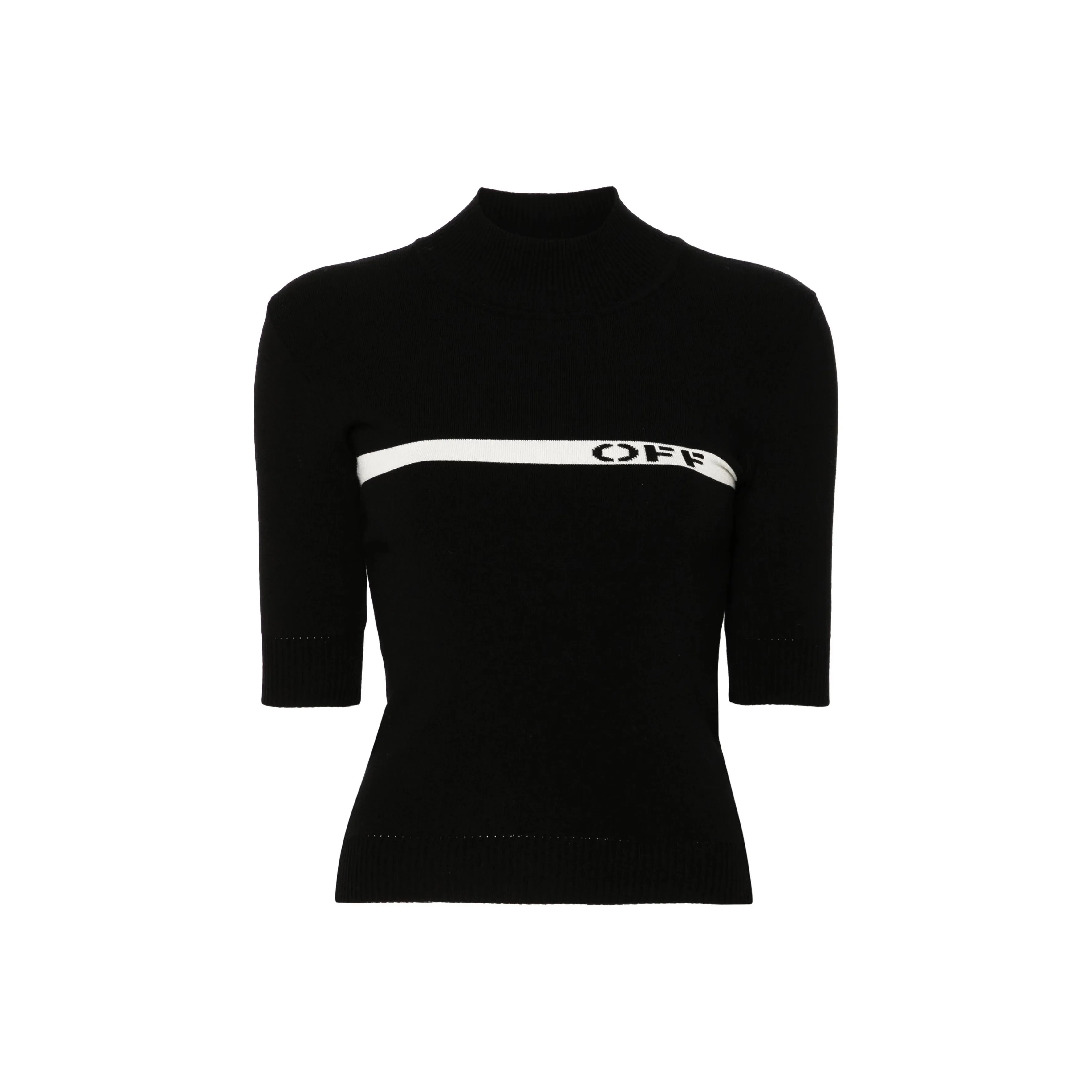 OFF WHITE Logo Intarsia High Neck Knitted T Shirt
