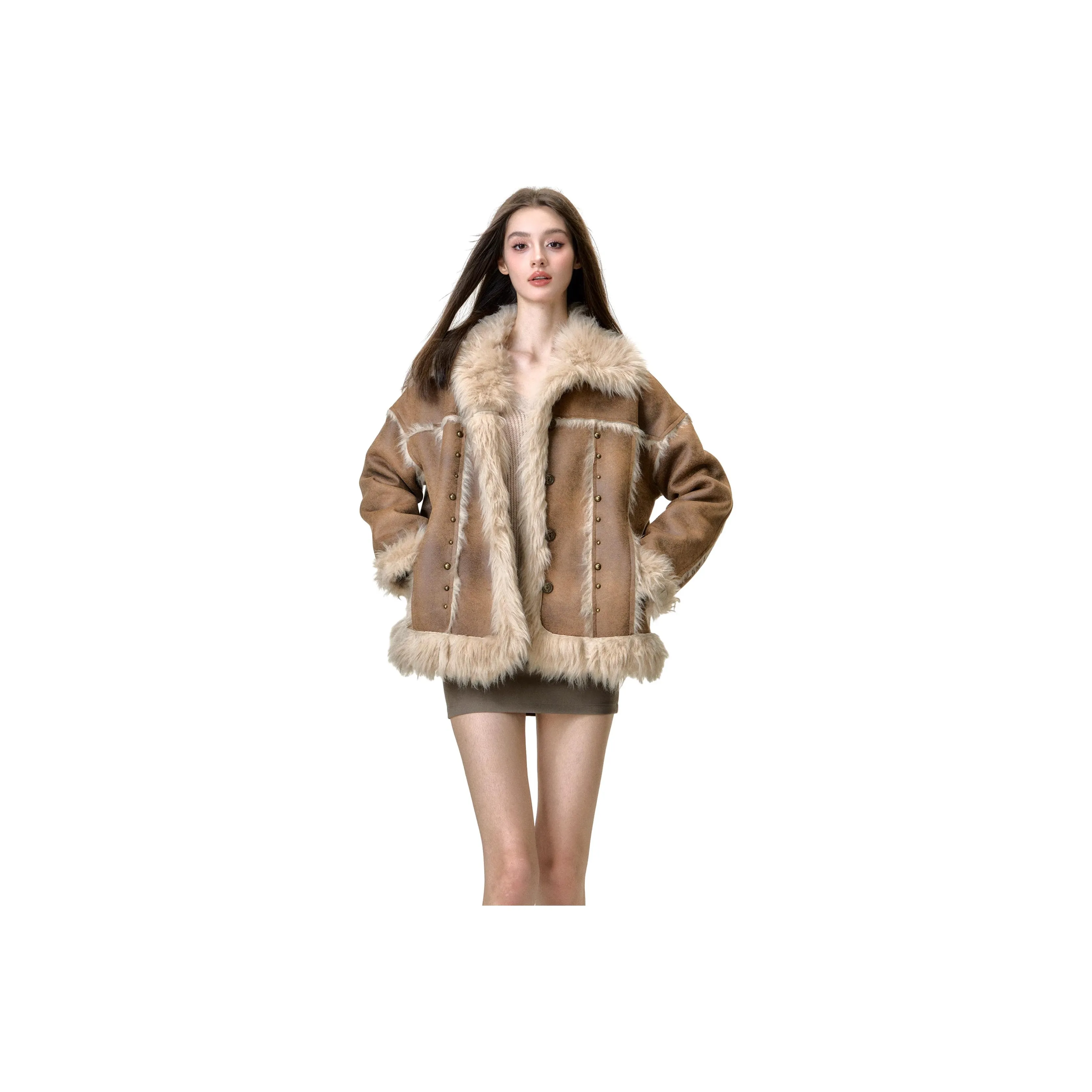 Li Zixian Куртка Женская Винтажный Кофейный