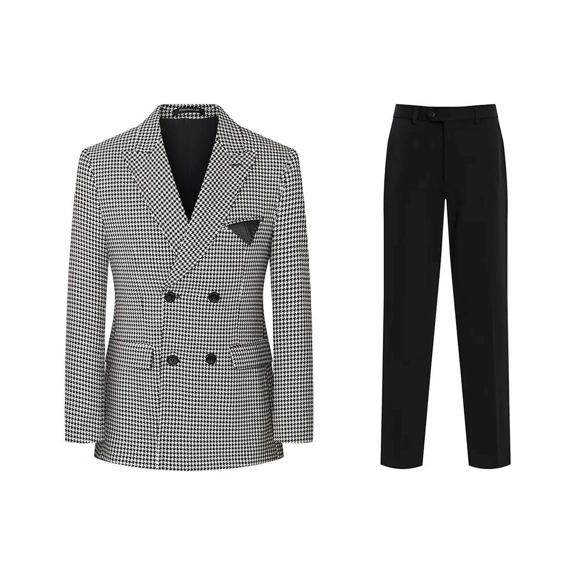 JOHNHOLLIS Business Suits Men's Black White Plaid
