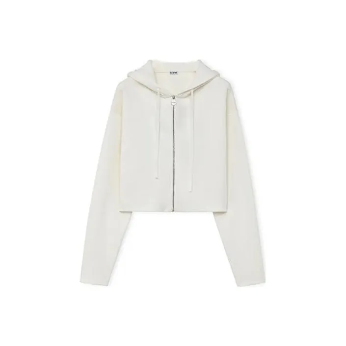 LOEWE Anagram Zip Up Hoodie In Wool White