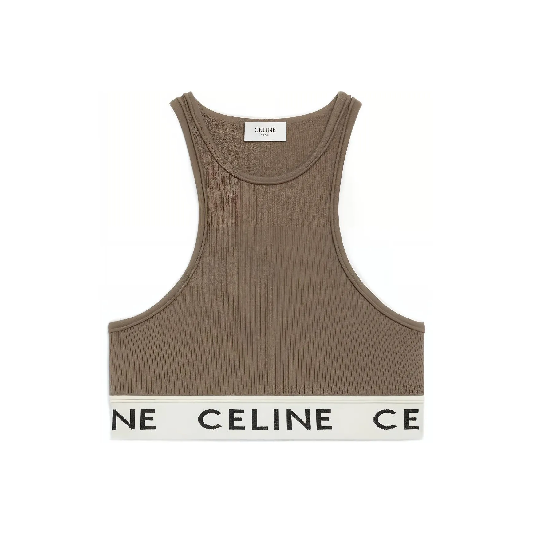 CELINE Women's Sports Bra In Athletic Knit Khaki/Cream