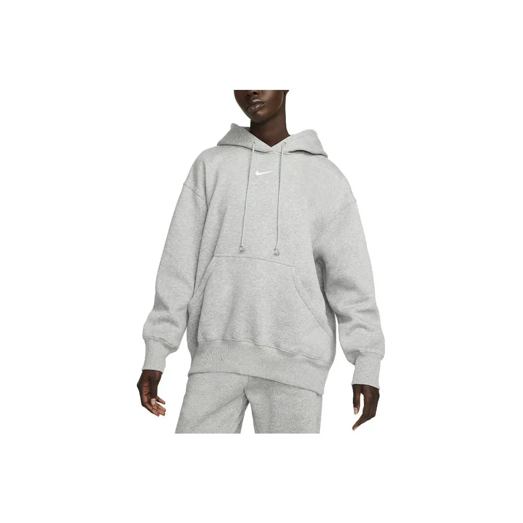 Nike Women's Phoenix Fleece Oversized Pullover Hoodie Dark Grey Heather/Sail